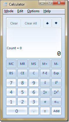 Windows 7 Statistics Calculator