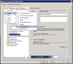 Microsoft Deployment Toolkt (MDT) 2010 Add New Task Sequence Install Application Snapshot